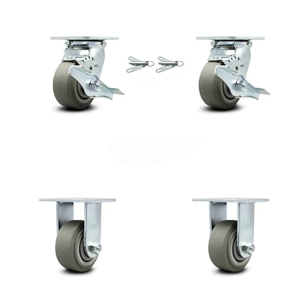 Service Caster 4 Inch Thermoplastic Rubber Caster Set with 2 Brakes/Swivel Lock 2 Rigid SCC SCC-30CS420-TPRRF-TLB-BSL-2-R-2